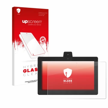 Parte frontal de un envase de producto con el logotipo de la marca upscreen. Al lado se muestra el dispositivo GloryStar Tauri