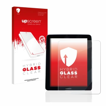 Parte frontal de un envase de producto con el logotipo de la marca upscreen. Al lado se muestra el dispositivo Volvo Polestar 