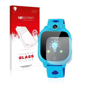 Parte frontal de un envase de producto con el logotipo de la marca upscreen. Al lado se muestra el dispositivo Prograce 1.5