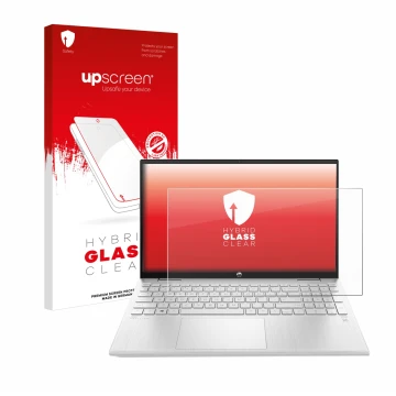Parte frontal de un envase de producto con el logotipo de la marca upscreen. Al lado se muestra el dispositivo HP ProBook 440 