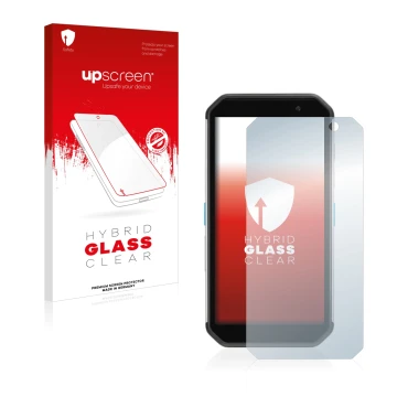 Parte frontal de un envase de producto con el logotipo de la marca upscreen. Al lado se muestra el dispositivo Almex AiM TC601
