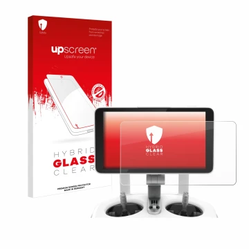 Parte frontal de un envase de producto con el logotipo de la marca upscreen. Al lado se muestra el dispositivo DJI Phantom 4 P