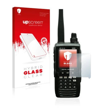 Parte frontal de un envase de producto con el logotipo de la marca upscreen. Al lado se muestra el dispositivo Aor AR-DV10 con