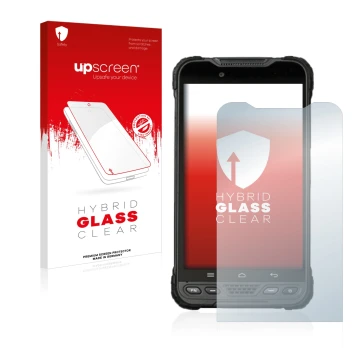 Parte frontal de un envase de producto con el logotipo de la marca upscreen. Al lado se muestra el dispositivo UniStrong UT12P