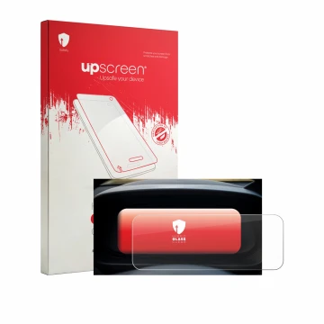 Parte frontal de un envase de producto con el logotipo de la marca upscreen. Al lado se muestra el dispositivo Hyundai i20 BC3