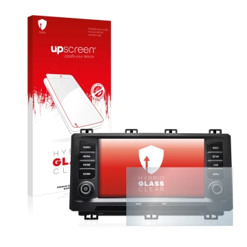 Parte frontal de un envase de producto con el logotipo de la marca upscreen. Al lado se muestra el dispositivo Seat Ateca 2017