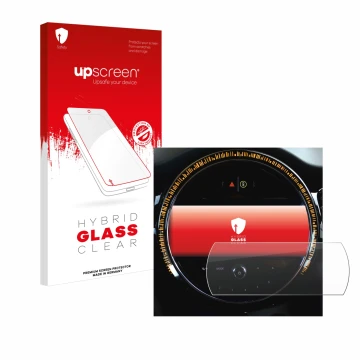 Parte frontal de un envase de producto con el logotipo de la marca upscreen. Al lado se muestra el dispositivo Mini Cooper 202