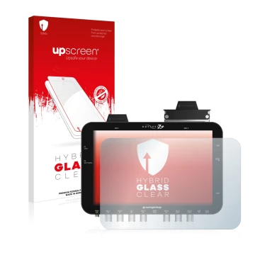 Parte frontal de un envase de producto con el logotipo de la marca upscreen. Al lado se muestra el dispositivo Convergent Desi