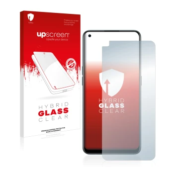 Parte frontal de un envase de producto con el logotipo de la marca upscreen. Al lado se muestra el dispositivo OnePlus Nord CE