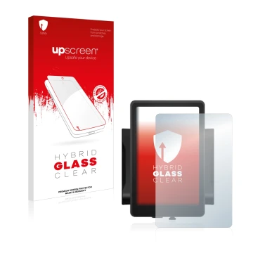 Parte frontal de un envase de producto con el logotipo de la marca upscreen. Al lado se muestra el dispositivo Bafang 860c con