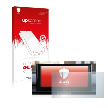 Parte frontal de un envase de producto con el logotipo de la marca upscreen. Al lado se muestra el dispositivo Audi Q5 2021 MM