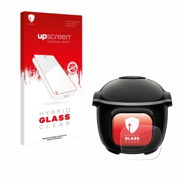 Parte frontal de un envase de producto con el logotipo de la marca upscreen. Al lado se muestra el dispositivo Krups Cook4me T