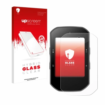 Parte frontal de un envase de producto con el logotipo de la marca upscreen. Al lado se muestra el dispositivo Bryton Rider S5
