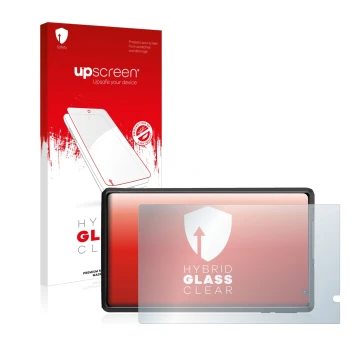 Parte frontal de un envase de producto con el logotipo de la marca upscreen. Al lado se muestra el dispositivo Pritom L8 con s