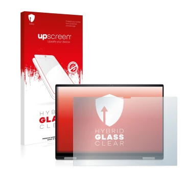 Parte frontal de un envase de producto con el logotipo de la marca upscreen. Al lado se muestra el dispositivo Dell Inspiron 1