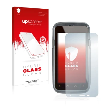 Parte frontal de un envase de producto con el logotipo de la marca upscreen. Al lado se muestra el dispositivo Honeywell Dolph