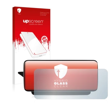 Parte frontal de un envase de producto con el logotipo de la marca upscreen. Al lado se muestra el dispositivo Koason Mercedes