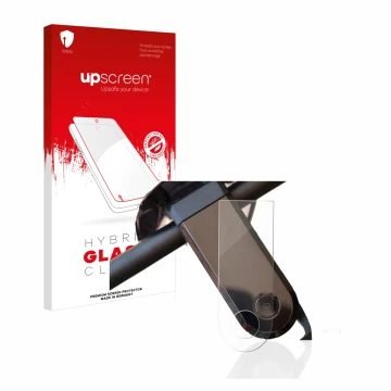 Parte frontal de un envase de producto con el logotipo de la marca upscreen. Al lado se muestra el dispositivo NIU KQi3 Sport 