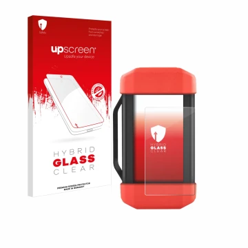 Parte frontal de un envase de producto con el logotipo de la marca upscreen. Al lado se muestra el dispositivo Launch SRDs Sma