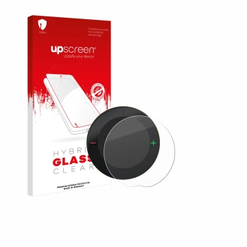 Parte frontal de un envase de producto con el logotipo de la marca upscreen. Al lado se muestra el dispositivo Beeline Velo 2 