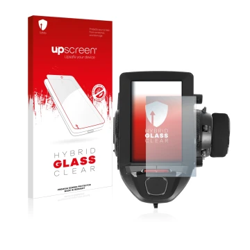 Parte frontal de un envase de producto con el logotipo de la marca upscreen. Al lado se muestra el dispositivo Futaba 7PXR con
