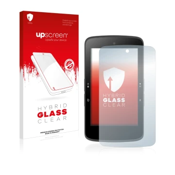 Parte frontal de un envase de producto con el logotipo de la marca upscreen. Al lado se muestra el dispositivo Bryton Rider S8