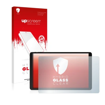 Parte frontal de un envase de producto con el logotipo de la marca upscreen. Al lado se muestra el dispositivo Odys Space One 