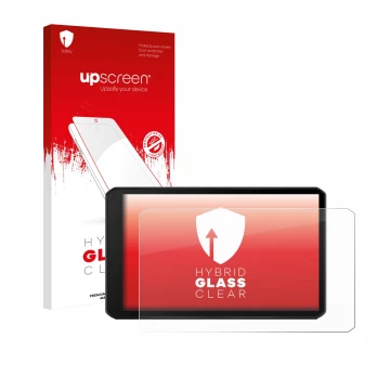 Parte frontal de un envase de producto con el logotipo de la marca upscreen. Al lado se muestra el dispositivo Garmin DriveCam