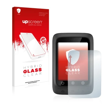 Parte frontal de un envase de producto con el logotipo de la marca upscreen. Al lado se muestra el dispositivo CooSpo BC107 co