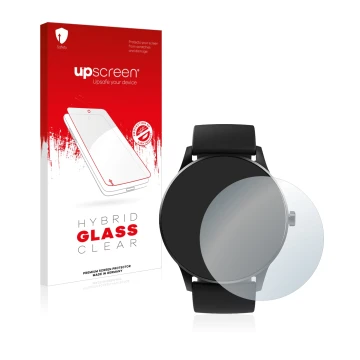 Parte frontal de un envase de producto con el logotipo de la marca upscreen. Al lado se muestra el dispositivo Denver SW-173 c