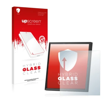 Parte frontal de un envase de producto con el logotipo de la marca upscreen. Al lado se muestra el dispositivo Divoom Pixoo-64