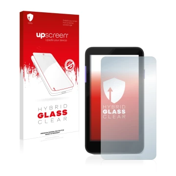 Parte frontal de un envase de producto con el logotipo de la marca upscreen. Al lado se muestra el dispositivo Zettle Terminal