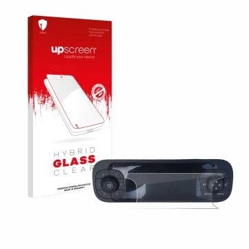 Parte frontal de un envase de producto con el logotipo de la marca upscreen. Al lado se muestra el dispositivo Fiat Panda 2019