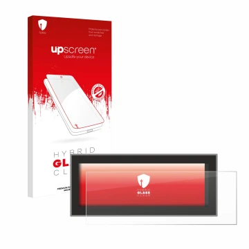 Parte frontal de un envase de producto con el logotipo de la marca upscreen. Al lado se muestra el dispositivo Opel Astra L 20