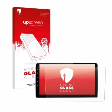 Parte frontal de un envase de producto con el logotipo de la marca upscreen. Al lado se muestra el dispositivo Junsun V1 pro 9