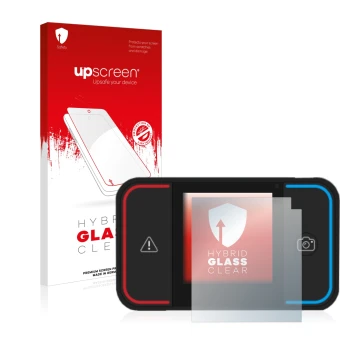 Parte frontal de un envase de producto con el logotipo de la marca upscreen. Al lado se muestra el dispositivo Saphe Drive Pro