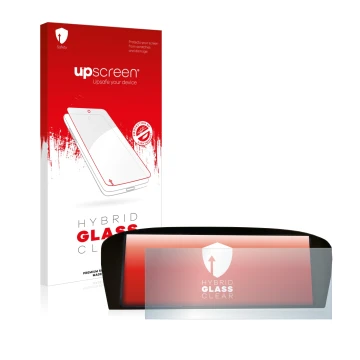 Parte frontal de un envase de producto con el logotipo de la marca upscreen. Al lado se muestra el dispositivo BMW E91 320d Ci