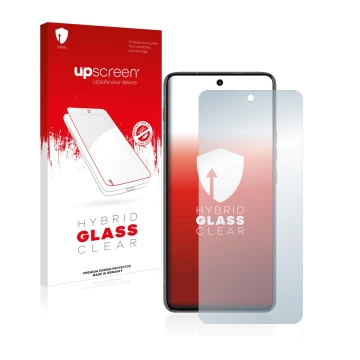 Parte frontal de un envase de producto con el logotipo de la marca upscreen. Al lado se muestra el dispositivo Motorola ThinkP