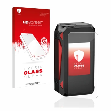 Parte frontal de un envase de producto con el logotipo de la marca upscreen. Al lado se muestra el dispositivo Smok G-Priv 4 c