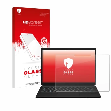 Parte frontal de un envase de producto con el logotipo de la marca upscreen. Al lado se muestra el dispositivo ASUS ROG Flow Z