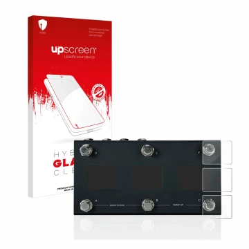Parte frontal de un envase de producto con el logotipo de la marca upscreen. Al lado se muestra el dispositivo Morningstar MC6