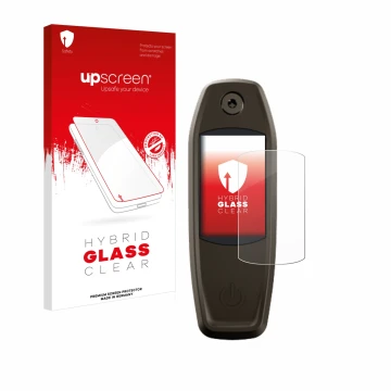 Parte frontal de un envase de producto con el logotipo de la marca upscreen. Al lado se muestra el dispositivo Specialized Mas