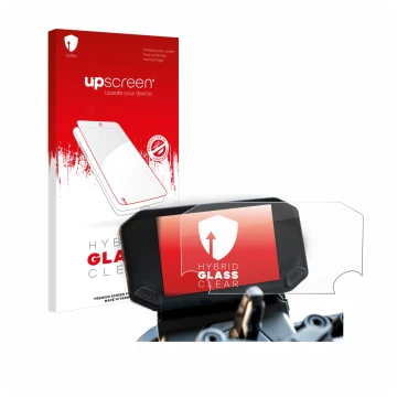 Parte frontal de un envase de producto con el logotipo de la marca upscreen. Al lado se muestra el dispositivo VOGE 350 AC con