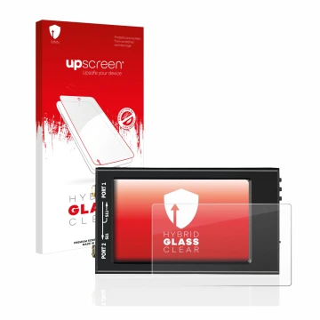 Parte frontal de un envase de producto con el logotipo de la marca upscreen. Al lado se muestra el dispositivo SDRGEEK NanoVNA