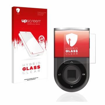 Parte frontal de un envase de producto con el logotipo de la marca upscreen. Al lado se muestra el dispositivo D’CENT Biometri