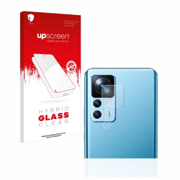 Parte frontal de un envase de producto con el logotipo de la marca upscreen. Al lado se muestra el dispositivo Xiaomi 12T (SÓL