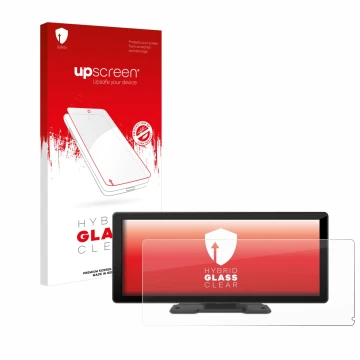 Parte frontal de un envase de producto con el logotipo de la marca upscreen. Al lado se muestra el dispositivo Carpuride W103 