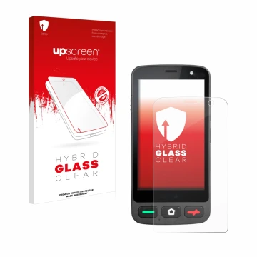 Parte frontal de un envase de producto con el logotipo de la marca upscreen. Al lado se muestra el dispositivo Brondi Amico Po