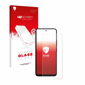 Parte frontal de un envase de producto con el logotipo de la marca upscreen. Al lado se muestra el dispositivo Xiaomi Redmi 12