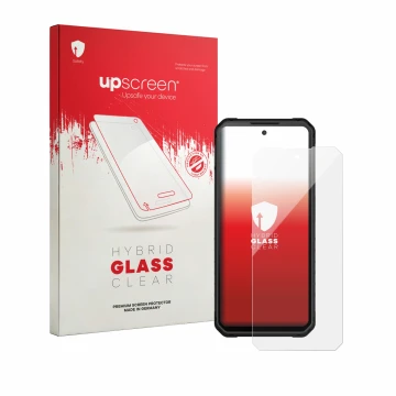 Parte frontal de un envase de producto con el logotipo de la marca upscreen. Al lado se muestra el dispositivo iiiF150 Raptor 
